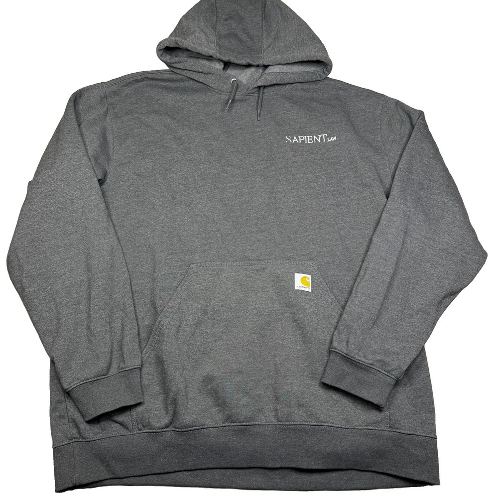 Carhartt Men's Gray Pullover Hoodie Size 2XL Loose Fit Logo Workwear Sweatshirt
